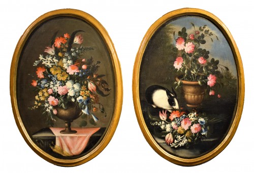 Pair of still lifes with floral compositions,  Giacomo Nani (Naples 1698-1755)
